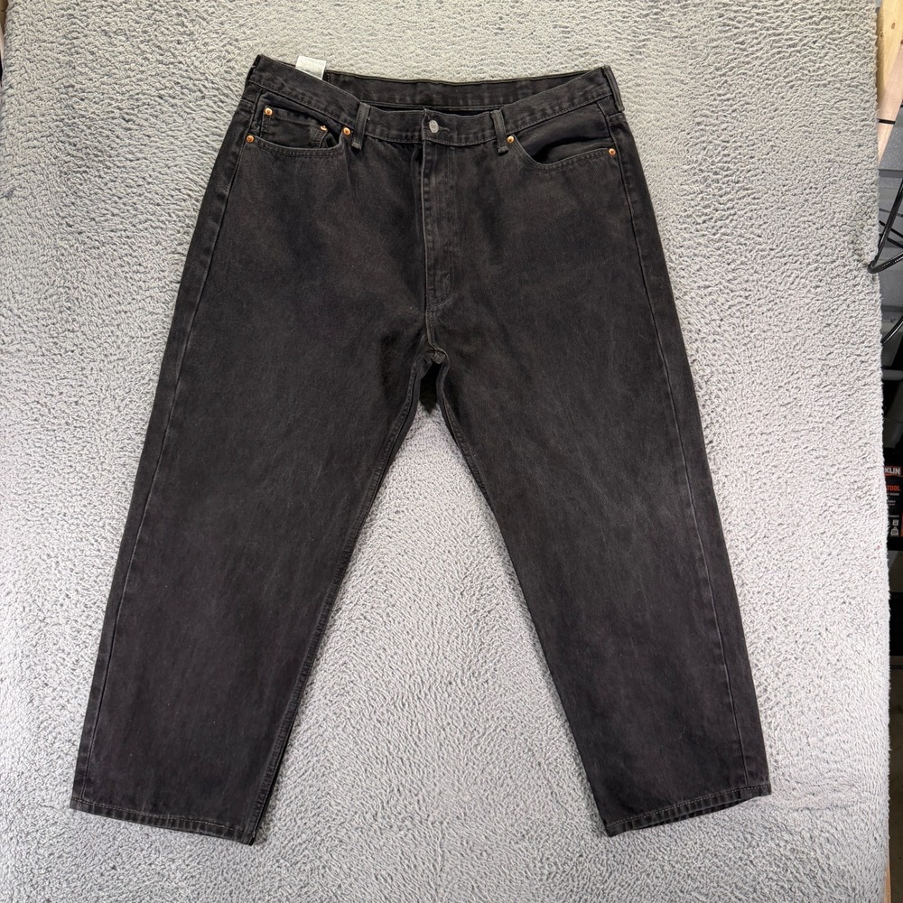 Levi's 550 Jeans Mens 42x28 Black Cotton Denim Tapered Leg Ankle Travel Workwear